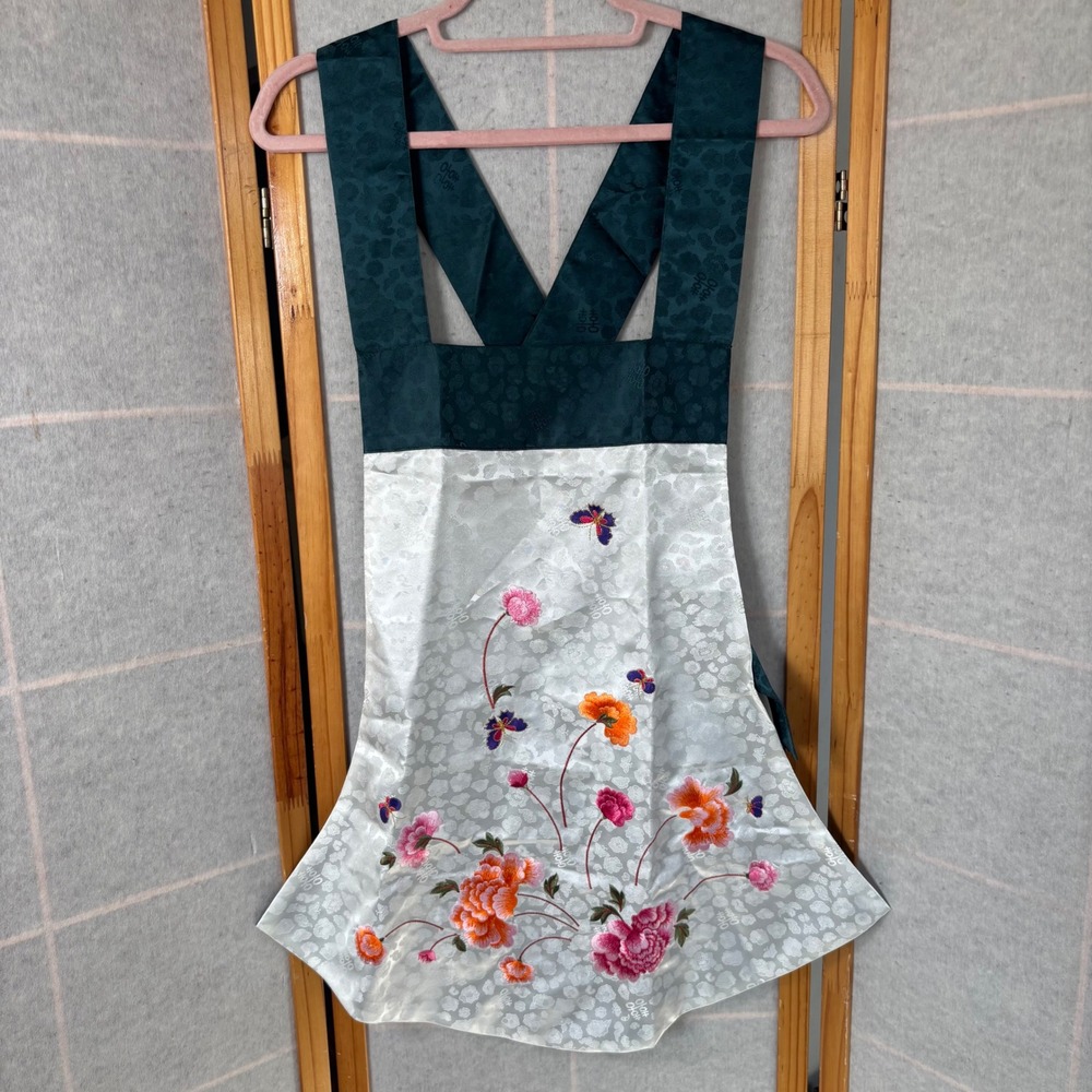 Unbranded Traditional Korean Hanbok‎ Apron One Size Teal White Floral Embroidery